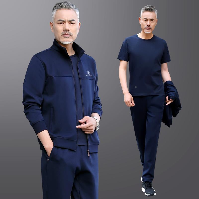 中年大码件套休闲运服男三春秋季商动务卫衣套装男69796660爸爸装