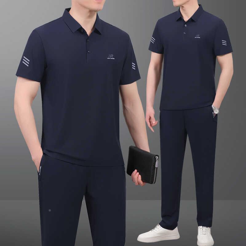 运动爸套装男夏季运服89965休闲装两动件套短袖长裤老年爸中夏装