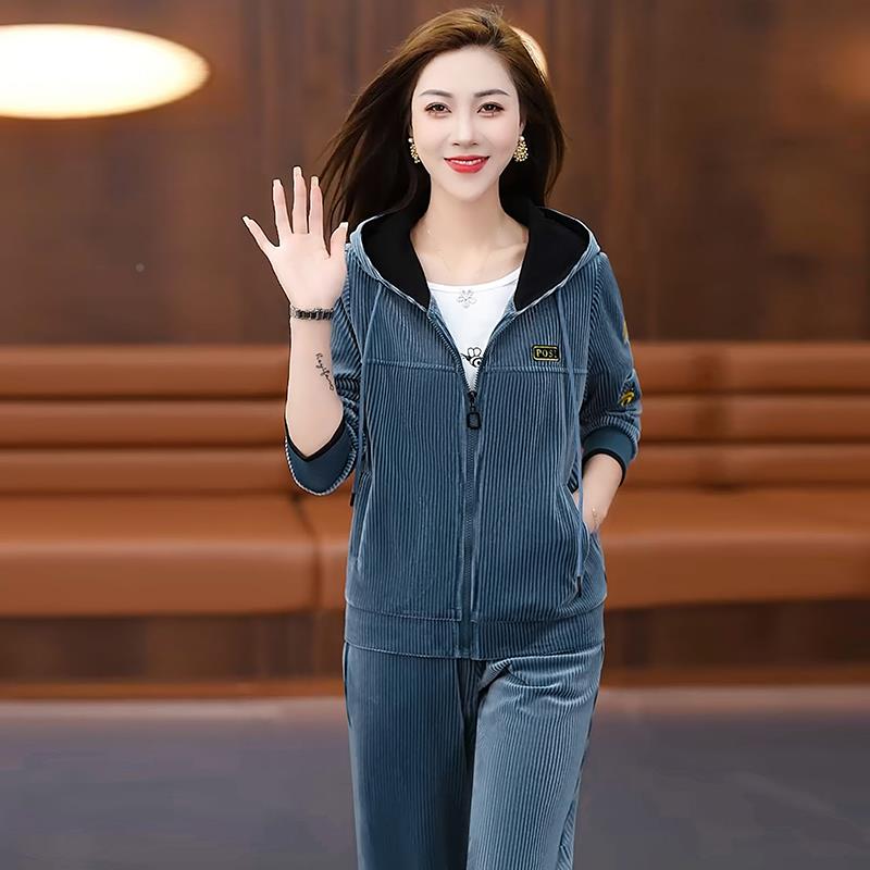 金休丝绒闲运动套装秋季新款长袖运服套8255288装时动尚洋春气减