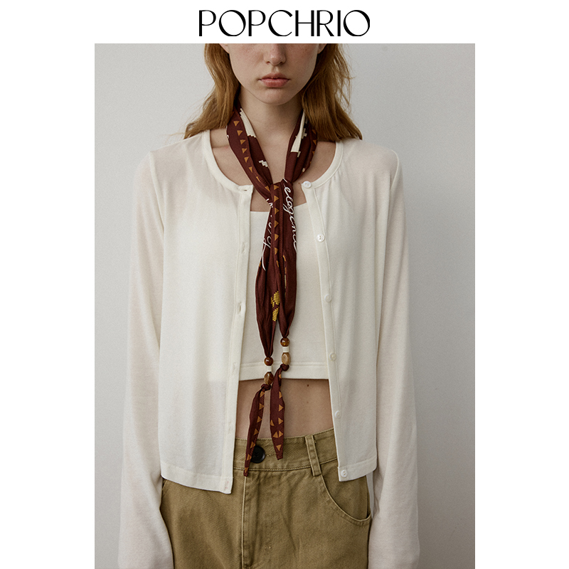 POPCHRIO雪纳瑞印花串珠长方巾