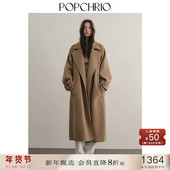 POPCHRIO欧可芮 100%高支羊毛风衣型双面呢大衣加厚毛呢外套女冬