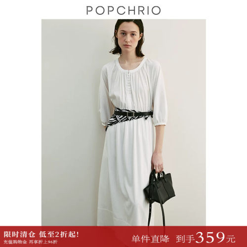 POPCHRIO法式泡泡袖茶歇连衣裙