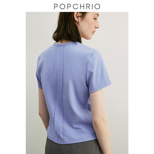 POPCHRIO刺绣基础U领短袖T恤