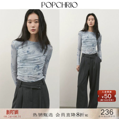 POPCHRIO叠片晕染印花长袖t恤