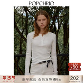T恤内搭修身 POPCHRIO欧可芮 上衣 法式 长袖 经典 亨利领针织打底衫