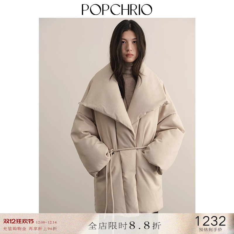 POPCHRIO鸭绒大翻领系带羽绒服