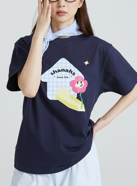 shanahs【快乐屋T恤】印花t恤女原创简约风夏季新款上衣圆领短袖