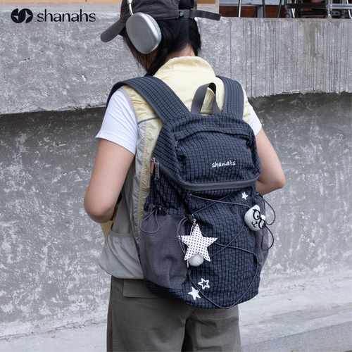 shanahs Lucky Star格纹韩系风大容量双肩包背包女生出游小众书包