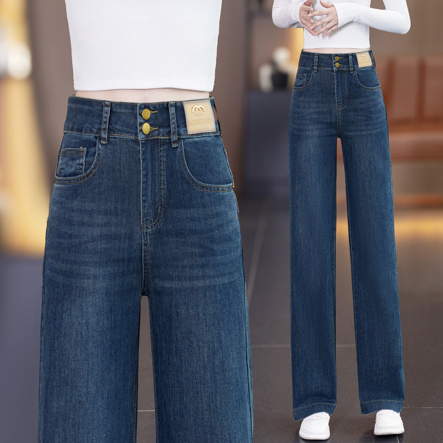 高腰九分直筒牛仔裤女宽松春秋2026新款小个子春装窄版阔腿裤子夏