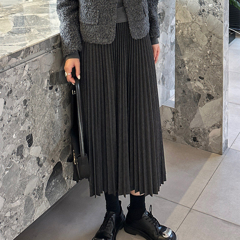 2025夏季新款百褶裙半身裙女气质通勤百搭高腰小个子a字中长裙子