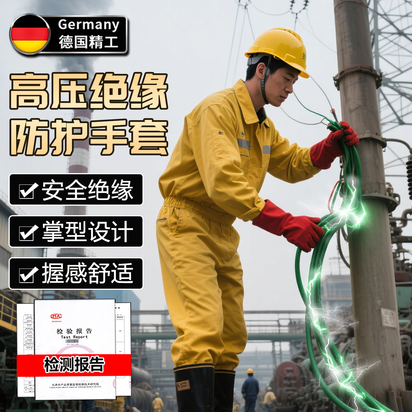 电工绝缘手套380v高压35kv电工防电带电作业橡胶12千伏防静电手套