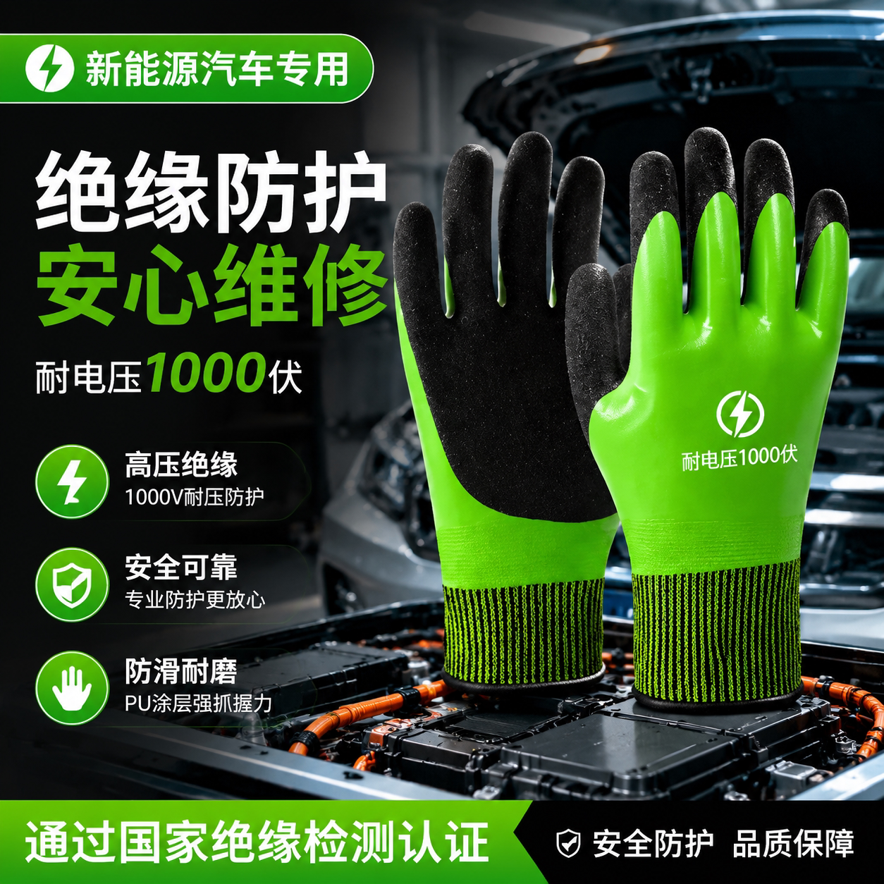 新能源汽车维修绝缘手套电工专用380v1000v家用低高电压400v防水