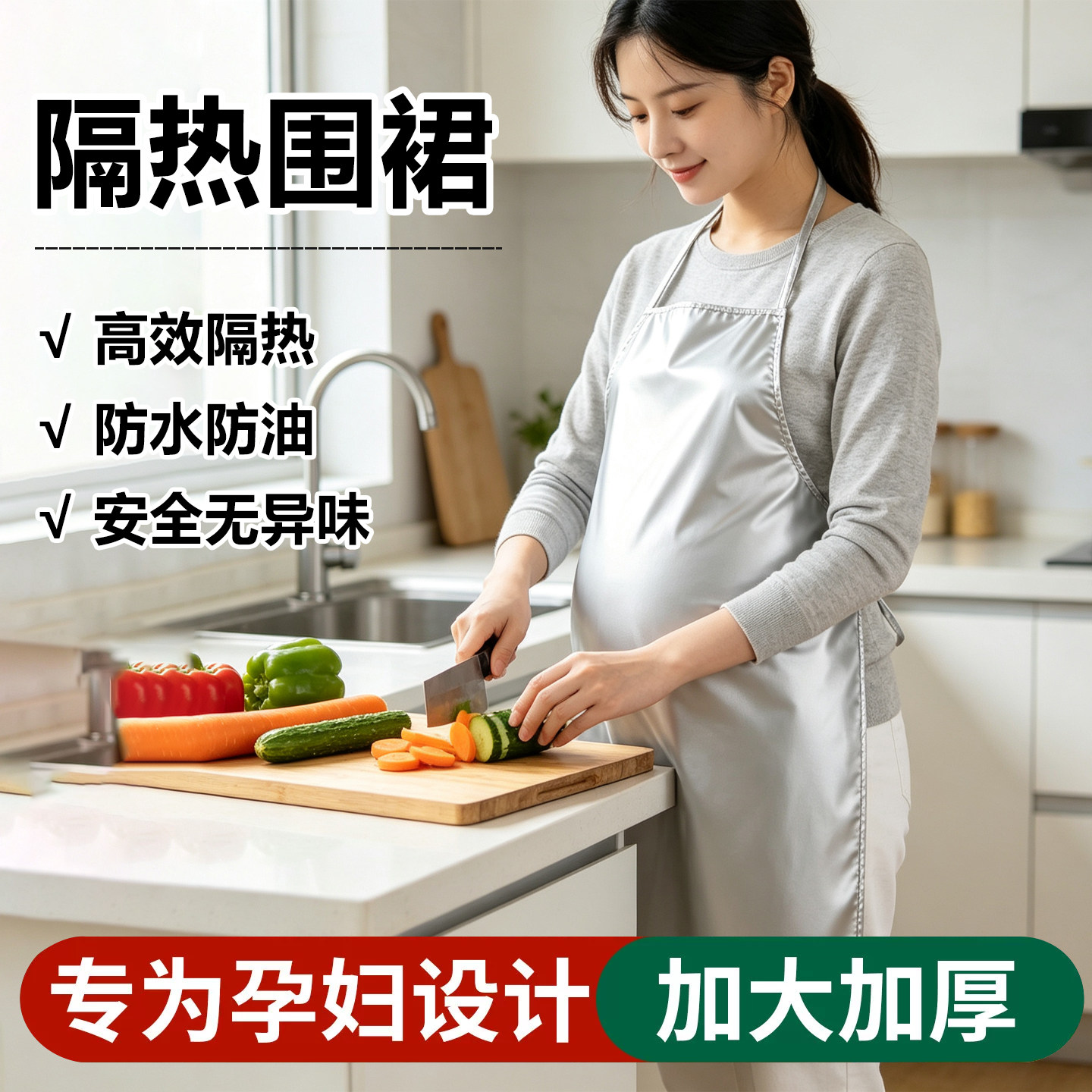 孕妇做饭隔热围裙防火防烫耐高温厨房炒菜防辐射防水防油铝箔烧烤