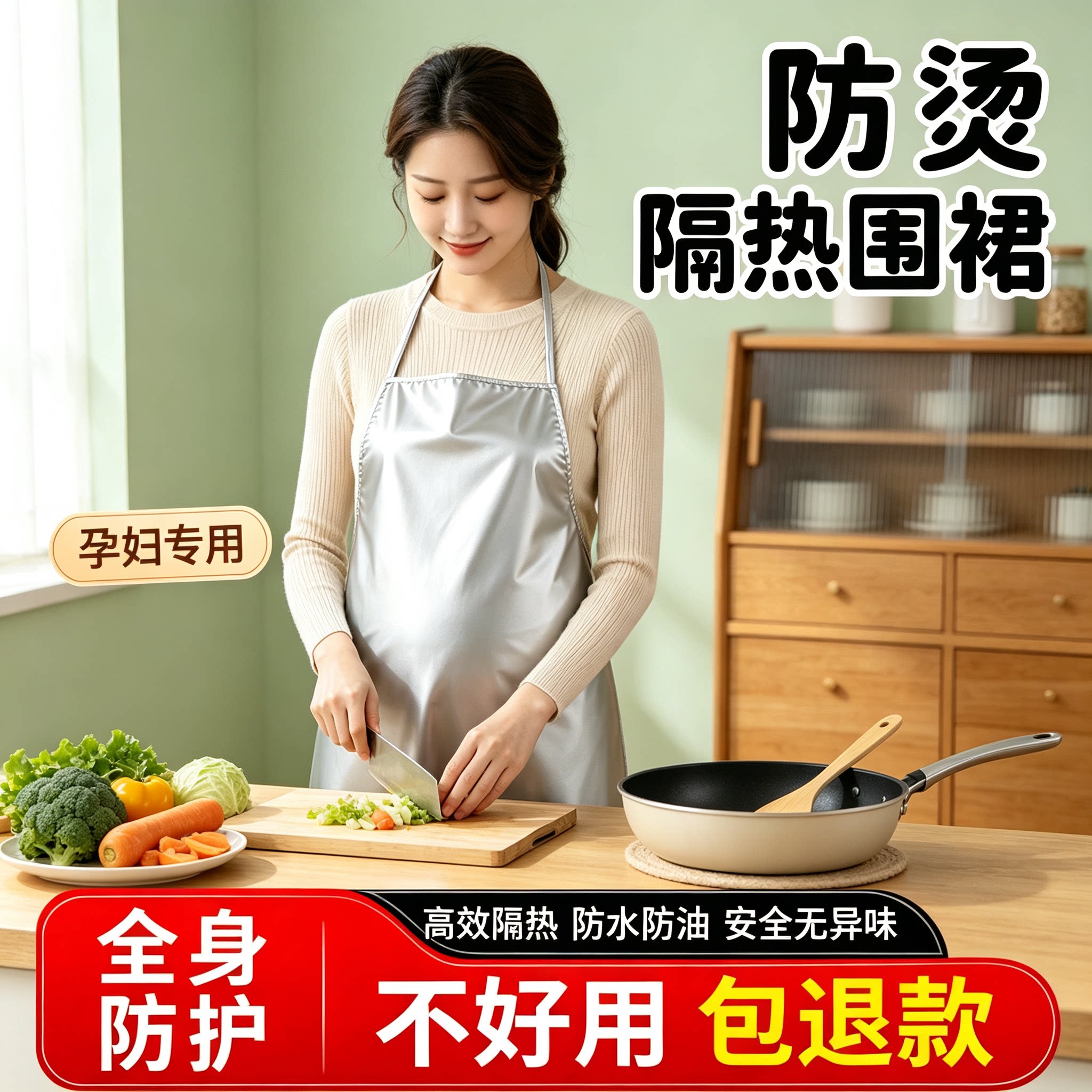 孕妇做饭隔热围裙防火防烫耐高温厨房炒菜防辐射防水防油铝箔烧烤