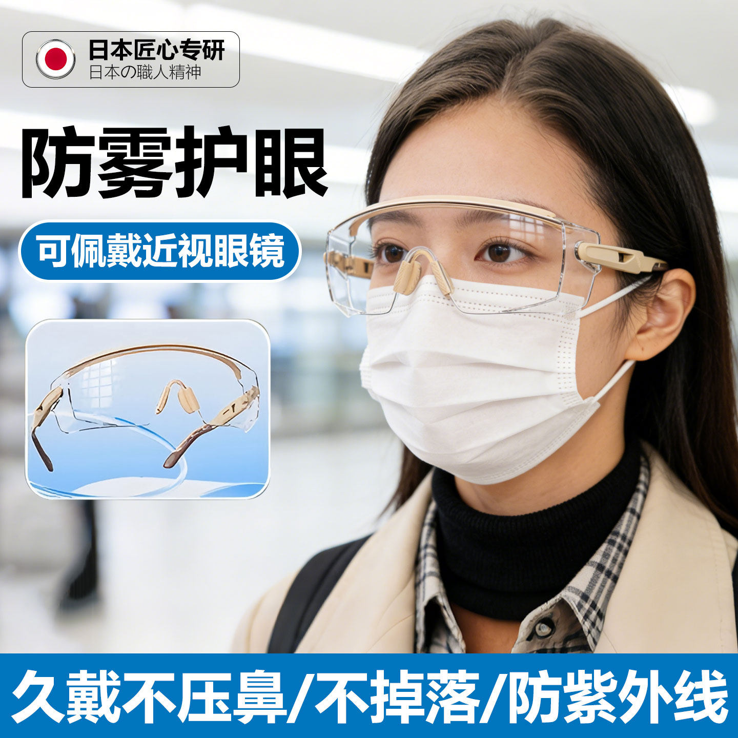 日本防花粉过敏结膜炎防风灰尘柳絮防护眼镜近视防雾护目镜男女sn