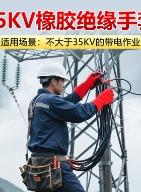 绝缘手套10kv高压380v35kv电工防电带电作业12千伏防静电手套橡胶