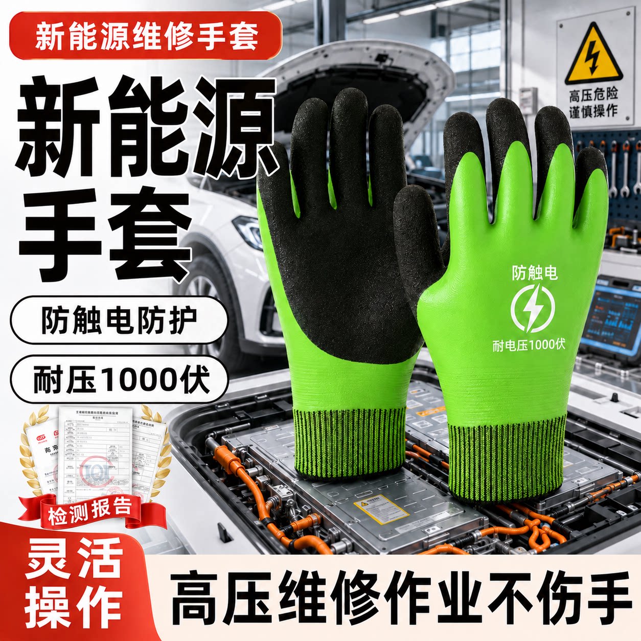 新能源汽车维修绝缘手套电工专用380v1000v家用低高电压400v防水