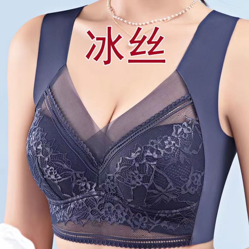 妈妈冰丝刺绣文胸薄款无