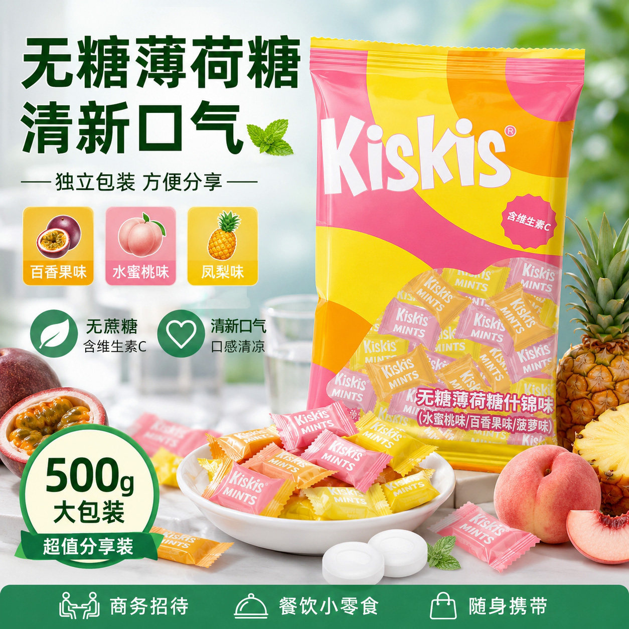 Kiskis维C无糖薄荷糖独立包装图片