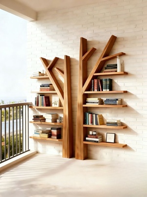 北欧实木树形书架收纳创意客厅落地置物架家用简易书架储物架壁挂