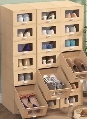 大视窗抽屉式透明鞋盒加硬加高抽拉鞋子收纳盒加厚纸盒长筒靴收纳