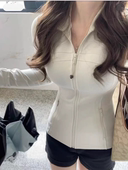 韩国设计师 修身 版 瑜伽服白蛋白黑色开衫 运动夹克防晒衣