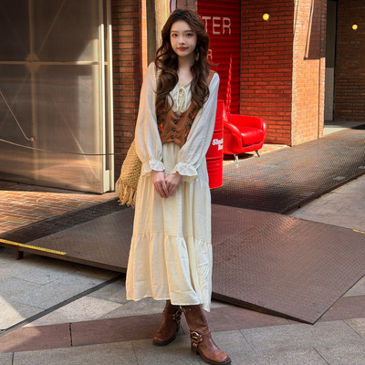 法式温柔风波西米亚连衣裙套装女