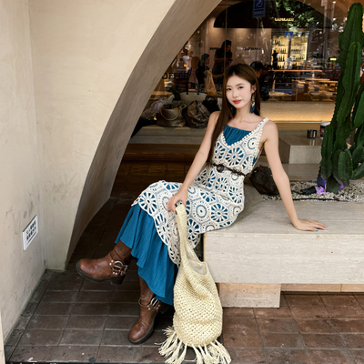 叠穿镂空吊带罩衫旅游度假沙滩裙