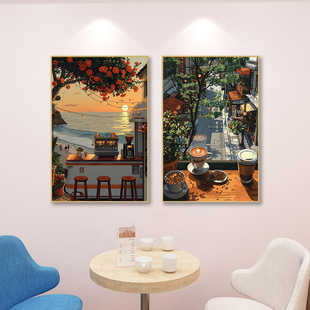 宫崎骏动漫风咖啡店装饰画咖啡厅奶茶店挂画面包烘焙店餐厅壁画