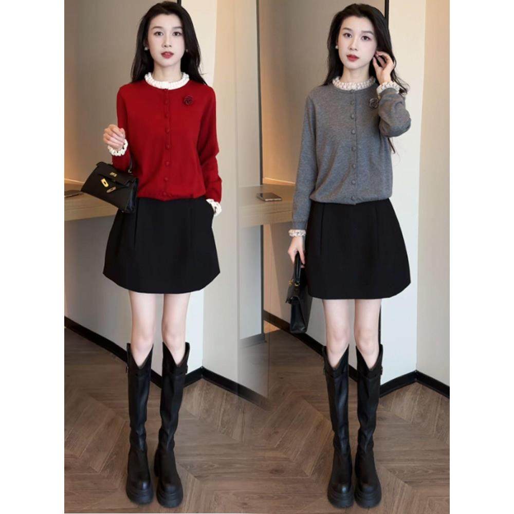 时尚套装裙女2025秋冬新款洋气显瘦针织衫开衫花苞半身裙两件套潮,女装/女士精品,时尚套装,淘宝优惠券,粉丝福利购,淘宝优惠卷