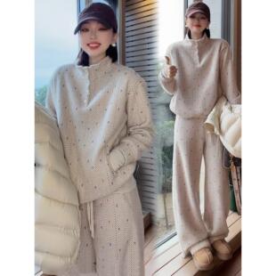 慵懒风休闲运动套装女冬装新款洋气立领卫衣显瘦阔腿裤超火两件套