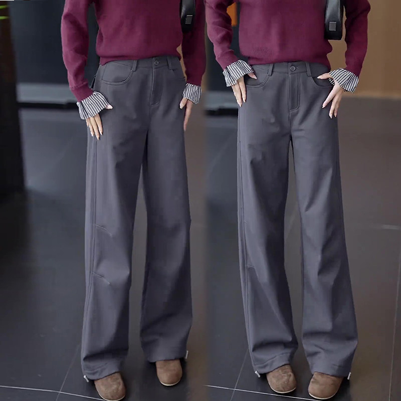 2025秋冬新款高腰工装阔腿裤女裤显瘦加绒加厚直筒休闲裤子西裤潮