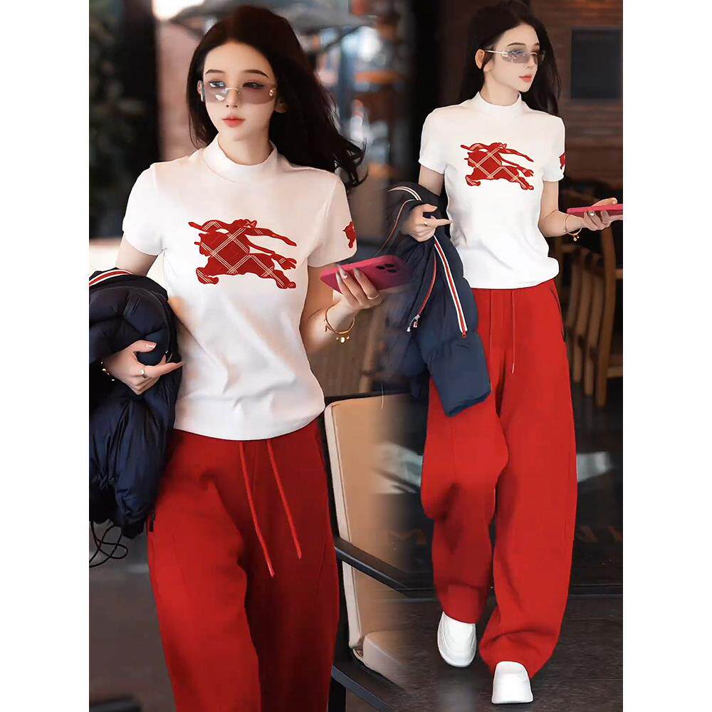 时尚套装女2026春季新款洋气显瘦小马短袖T恤阔腿裤休闲两件套潮