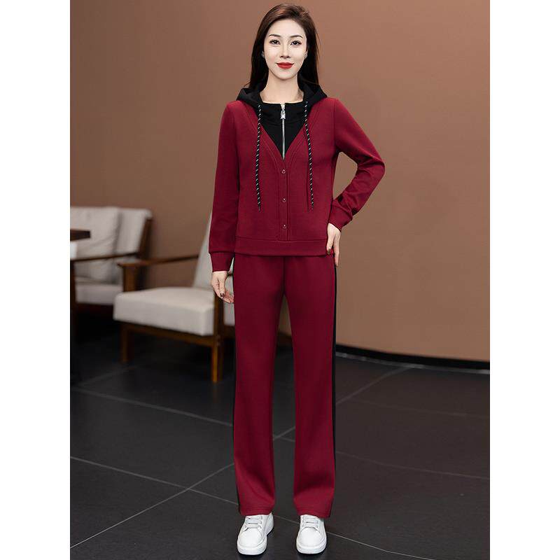 时尚拼接连帽假两件卫衣休闲套装女2026春秋新款显瘦运动两件套潮