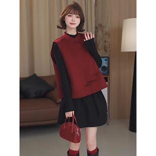 时尚套装裙女2025秋冬新款洋气显瘦新中式马甲打底衫半身裙三件套