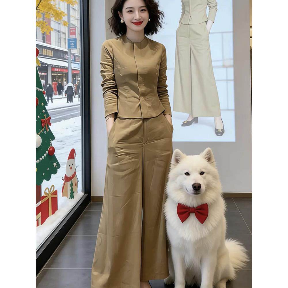 2026年早春网红新款时尚简约高级感气质长袖上衣衫+阔腿裤套装女