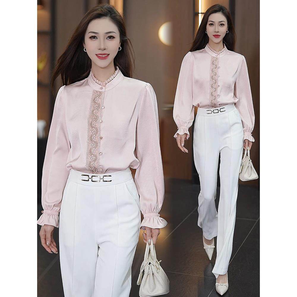 时尚套装女2026春季新款洋气显瘦长袖衬衫阔腿裤气质时髦两件套潮