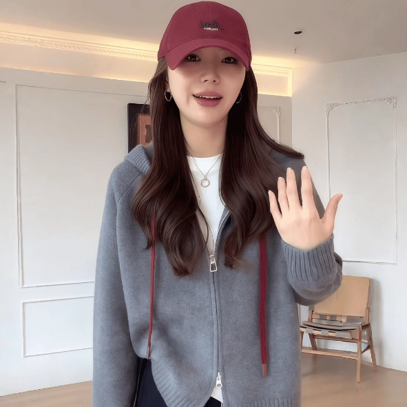 2025秋季新款高级感超好看的连帽双拉链针织衫女洋气休闲开衫外套