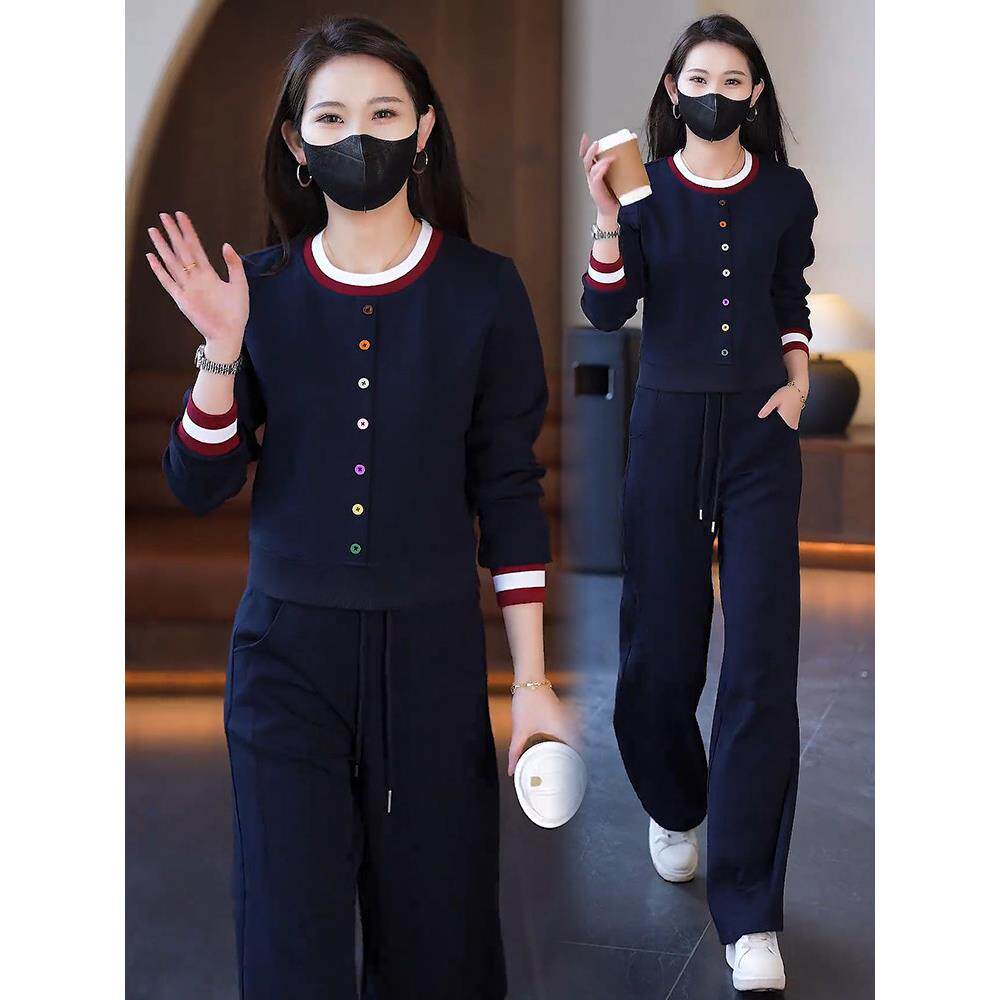 休闲运动套装女2026春季新款洋气显瘦宽松圆领卫衣阔腿裤两件套潮