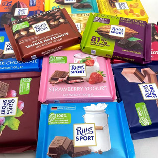 德国原装RitterSport瑞特滋兹瑞特斯波德榛子夹心巧克力排块黑巧