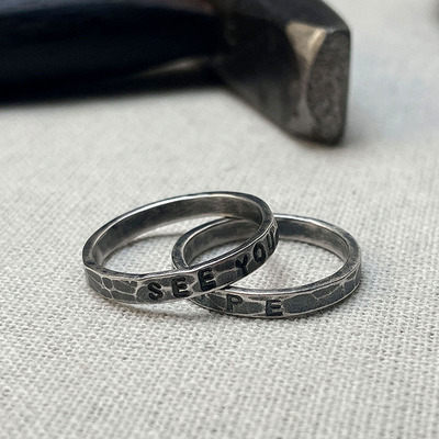 S999纯银手工定制刻字情侣对戒