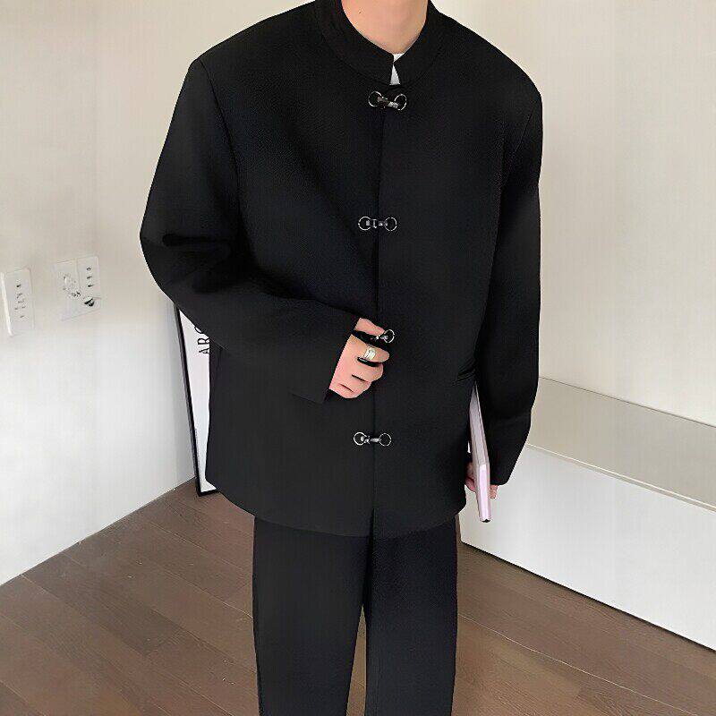 新中式复古立领西装外套男小众