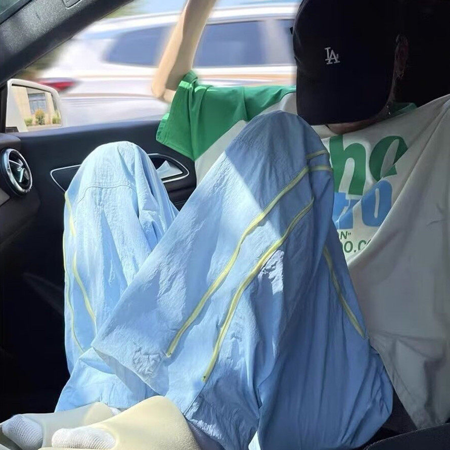 冰丝速干多巴胺裤子薄款夏季男女美式降落伞兵裤侧拉链运动冲锋裤