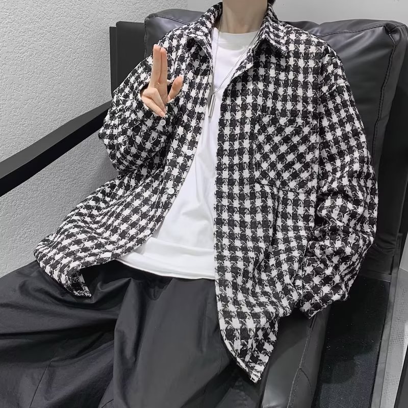 千鸟格衬衫外套男潮牌粗花呢宽松