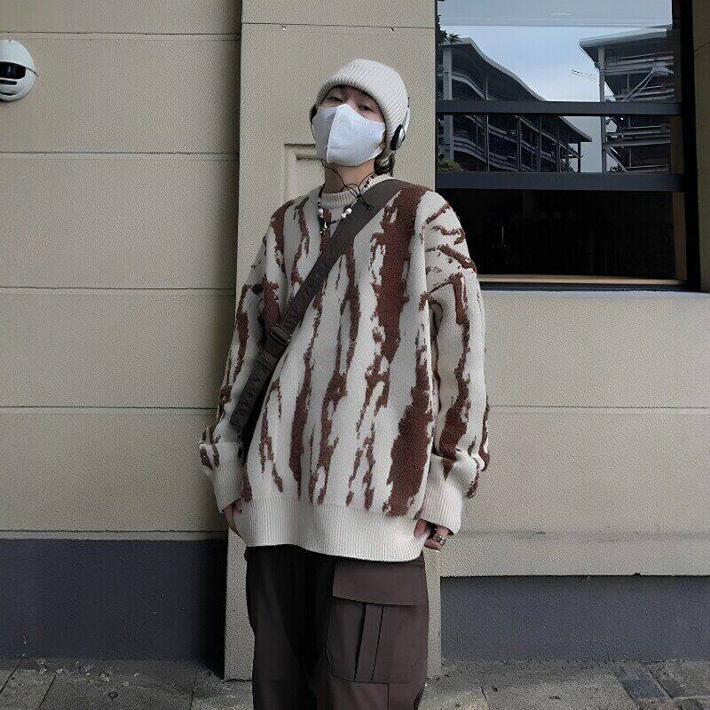 新款潮牌街头撞色慵懒风针织衫