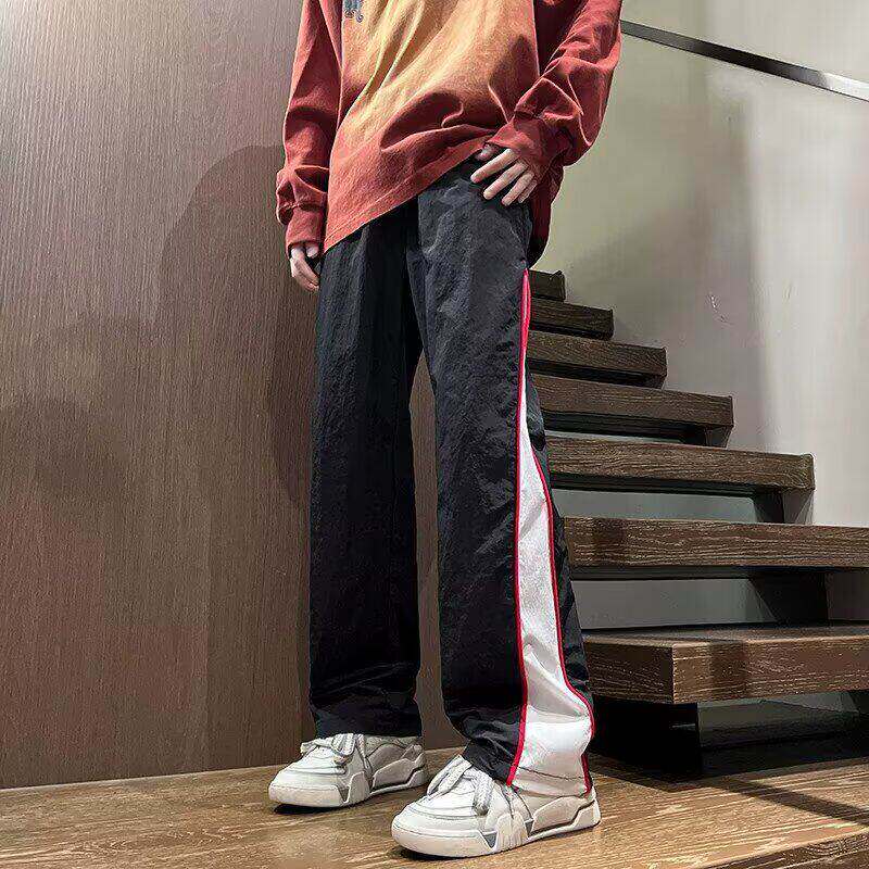 黑白拼接撞色速干健身裤子男夏