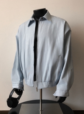 蓝色条纹短款正肩棒球服外套男秋季潮牌cleanfit高级感哈灵顿夹克