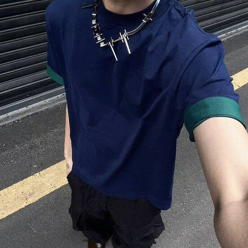 冰感索罗娜|藏青撞绿边T恤