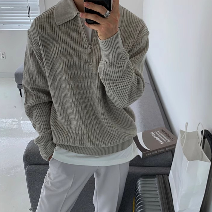 轻熟风男装半拉链polo领毛衣男