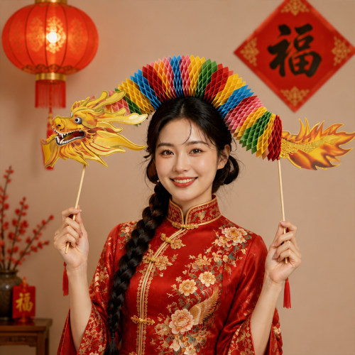 新娘婚房接亲舞龙剪纸拉花道具